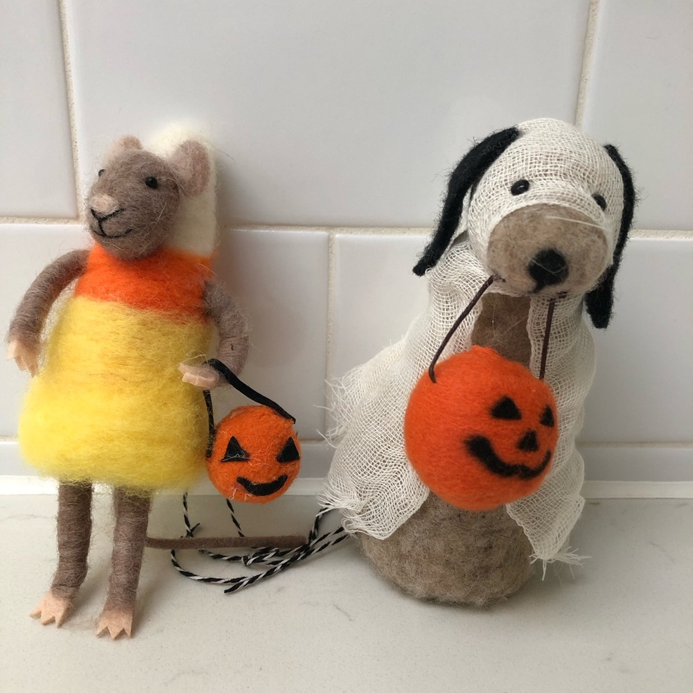 Anthropologie and Terrain Wool Halloween Mouse and Puppy